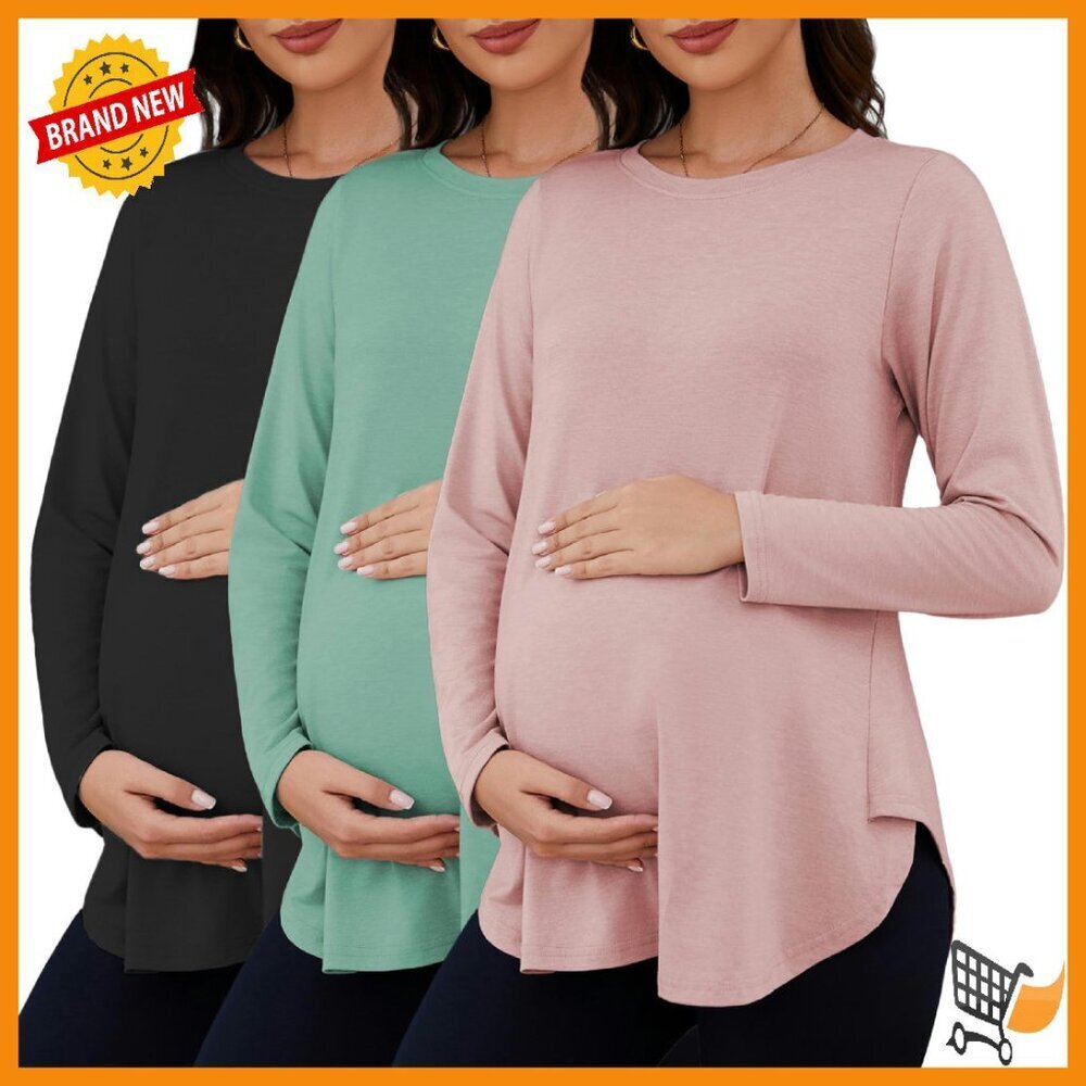 Maternity Long Sleeve Tops Split Side Loose Fit Rayon Spandex